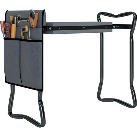 Banc de jardin pliable avec genouillère et poches à outils, supporte jusqu'à 150 kg, 58 x 28 x 49 cm, gris (1/5)