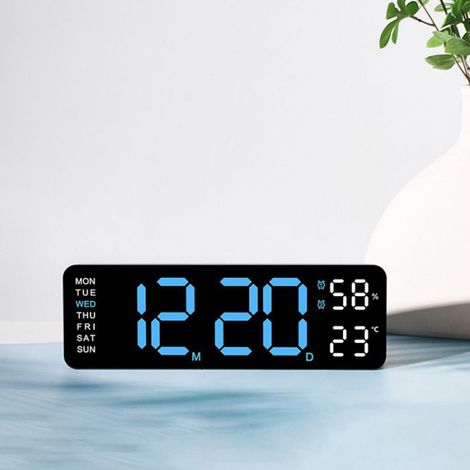 Horloge décorative, écran LED, affichage de l'heure, de la température et de l'humidité, 2 alarmes, 3 niveaux de luminosité, blanc (1/5)