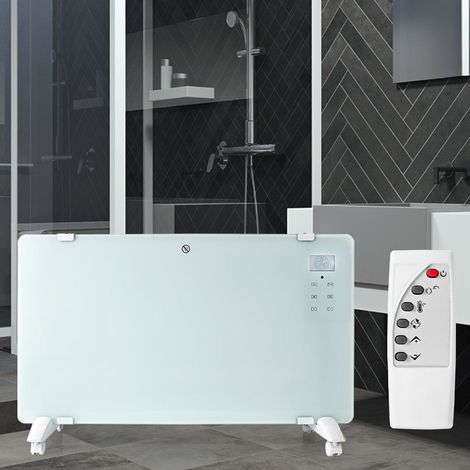 Termoconvettore Termoventilatore Stufa elettrica 1000/2000 W Termostato regolabile 2 livelli di calore Termoventilatore Telecomando Timer Vetro Bagno L 83 cm