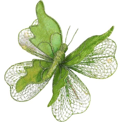 Weihnachtliche Schmetterlingsdekoration aus Stoffnetz, 22 cm, glitzerndes Flügeldesign, Hängedekoration für Kamin, Fenster, fruchtig-grün (1/5)