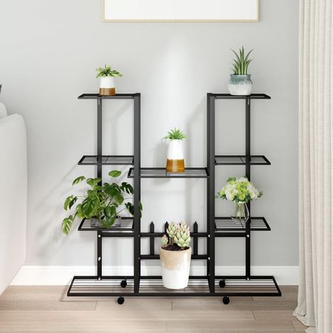 vidaXL Portafiori con Ruote 94,5x24,5x91,5 cm Ferro Nero (1/5)