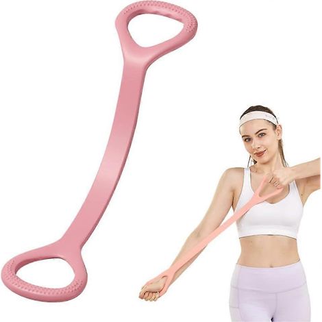 Bande de résistance en forme de 8 avec poignées, bande d'exercice portable en caoutchouc pour bras, dos, épaules et extension de poitrine, rose (1/5)