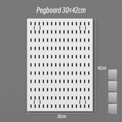 Panneau perforé mural sans perçage (3042 W), étagères et crochets de rangement modulaires avec accessoires, idéal pour salle de jeux, cuisine ou bureau. (1/5)