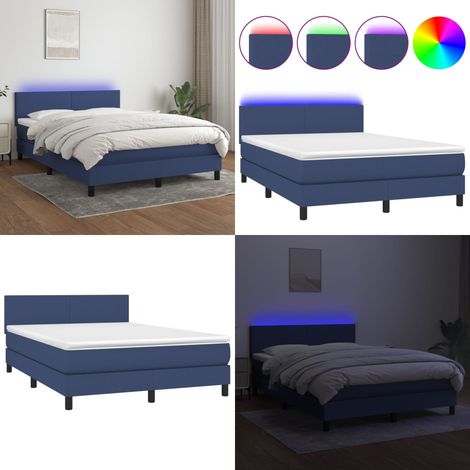Boxspringbett mit Matratze & LED Blau 140x200 cm Stoff - Boxspringbett - Doppelbett - Schlafsystem - Bettrahmen - Lattenrost - Home & Living (1/5)