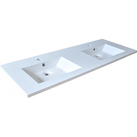 Le Quai Des Affaires – Plan de toilette double vasque 120 cm – Résine blanche avec trop plein intégré – Dimensions cuves 37x25 cm – Épaisseur plateau 21 mm