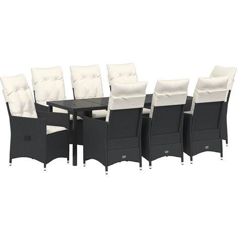 Maison Exclusive - Set da Pranzo per Giardino con cuscino 9 pcs Nero polyrattan