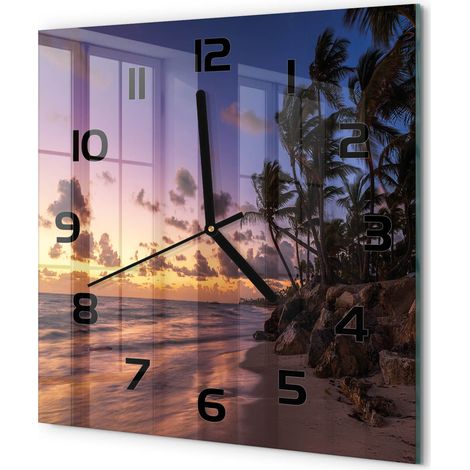 Horloge Murale Carrée Objet Décoratif en Verre Silencieuse pour Salon Plage ouest 30x30 cm