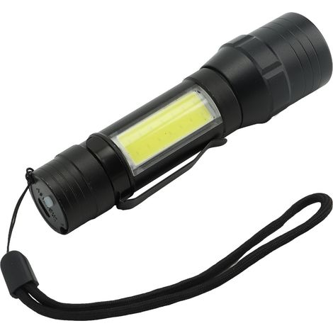 Lampe torche rechargeable à 4 modes, haute luminosité, en métal, avec éclairage latéral COB pour le camping et les situations d'urgence. (1/5)
