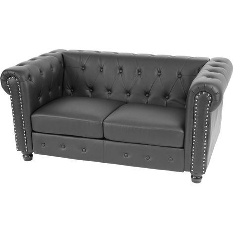Luxus 2er Sofa Loungesofa Couch Chesterfield Edinburgh Kunstleder 160cm runde Füße, schwarz