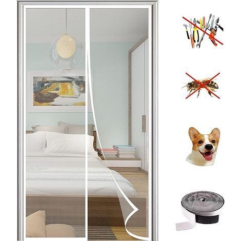TAISHENGDA-Moustiquaire Porte Magnétique, Maille Très Dense Moustiquaire Porte Aimantée Rideau Anti Mouches Anti Insectes Avec Ruban Adhésif, Bâtons Magnétiques, Fermeture Automatique, Blanc, 120x240c (1/5)