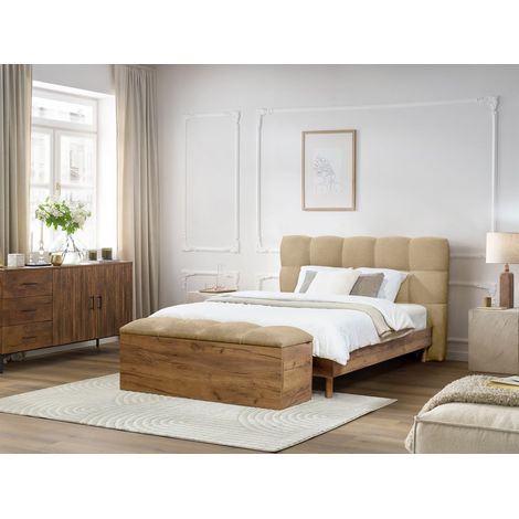 BOBOCHIC - Lit KUMO lattes massives pieds en bois naturel + Bout de lit KUMO 140x190 Beige (1/5)