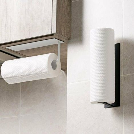 RHG Porte Essuie Tout Auto-Adhésif Supports pour Papier Essuie-Tout en Dérouleur Porte Rouleau de Cuisine Mural pour Armoire de Cuisine ou Salle de Bain NPTERBL