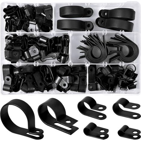200 Stück Nylon-Kunststoffclips, R-Clips, Rohrbefestigungsklemmen, 6 Größen 3/16'' 1/4'' 3/8'' 1/2'' 3/4'' 1 1/8'' Befestigungselemente für Leitungen, Kabel, Schläuche (Schwarz) (1/5)