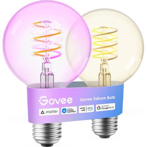 Ampoule Connectée Edison E27, Lampe LED Vintage RGBWW G80, Lot de 2 Compatible avec 15, Dimmable avec Ruban LED COB, 16 Millions de Couleurs DIY, pour Restaurant et Salon (1/5)