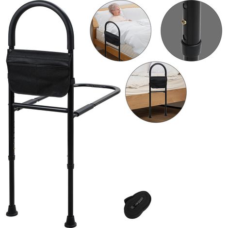 Wolketon Bettgitter Aufstehhilfe Bett Haltegriffe Hilfsmittel für Senioren Verstellbare 83-113cm Anti-Rutsch mit Ablagetasche
