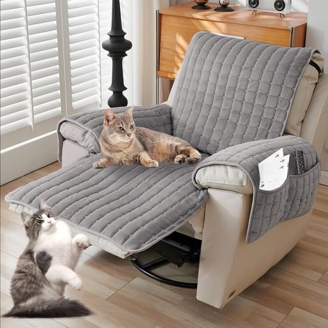 Housse de Fauteuil TV, Protection pour Canapé, Antidérapante et Antisalissure, Protège-Accoudoirs avec Poches et Élastique, Gris Foncé, Taille Unique (1 Siège (53 190 cm)) (1/5)