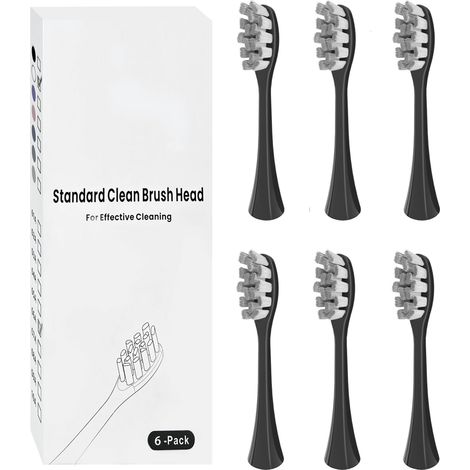 Lot de 6 têtes de Brosse à Dents de rechange, Compatible avec Brosse à Dents Électrique Flow, X Pro, X Pro Elite, X Pro Digital, X Lite, X10, X Ultra, Air2, F1, Noir (1/5)