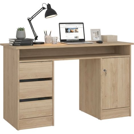 Dmora - Scrivania Shanshan, Scrittoio multiuso, Tavolo per ufficio porta PC, Piano di lavoro, 126x55 h76 cm, Rovere