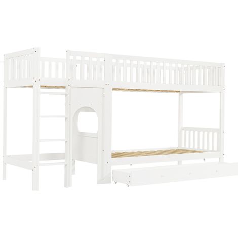 Kinder-Etagenbett 90 x 200 cm, gerade Leiter mit 4 Stufen, Geländer, weiß, Kiefer/MDF (1/5)