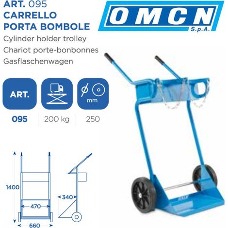 Chariot Cylindrique Omcn 095 Capacité 200 Kg Avec Roues De 250 Mm Hauteur 140 Cm (1/3)