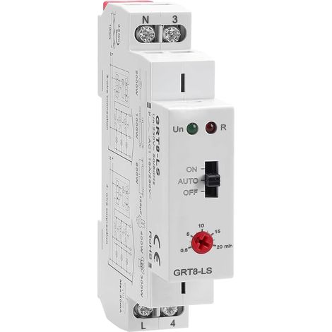 Programmateur Electrique d'Escalier 16A GRT8-LS AC 230V pour minuterie modulaire pour Rail DIN TH-35mm Minuterie pour Eclairage dans avec 0,5 à 20 min Réglable pour Escalier couloir, Rail DIN (1/5)