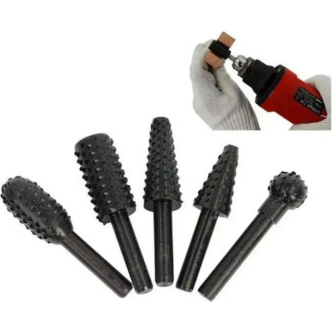 Lot de 5 fraises rotatives (tige de 6,35 mm) – Forets de sculpture sur bois/métal pour perceuses électriques et outils rotatifs (1/5)