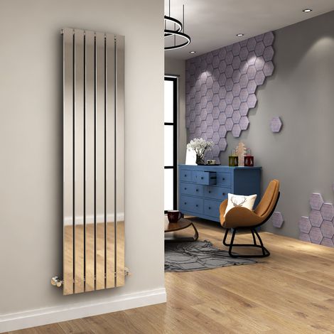 ELEGANT 1800 x 452 mm Chrome Radiator Iron Style Radiator Single Vertical Column Radiators + Anthracite Thermostatic Radiator Valves (1/5)