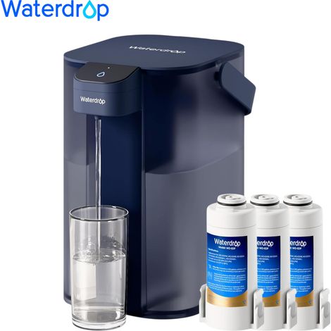 Waterdrop Instant Electric Water Filter Jug, 3.5 L 3 Month Water Filter, Outdoor Drinking Water System, Reduces Chlorine, Lead, Mercury, PFAS, PFOA/PFOS, Blue (With 3 Litre Filters)