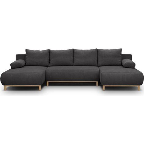 Canapé convertible avec coffre - 6 places - Velours côtelé - Gris anthracite - Style Scandinave - L 313 x H 84 x P 145 cm - MIKA (1/5)