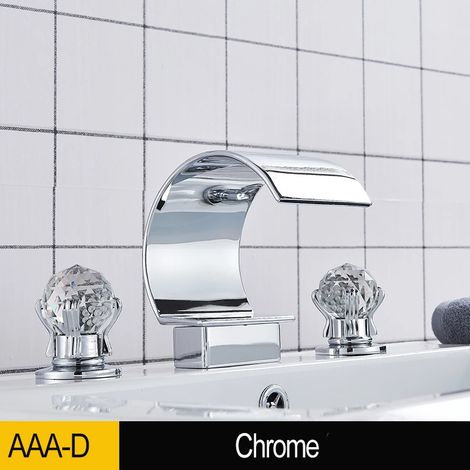 Robinet de lavabo (alliage chromé), 2 boutons en cristal, robinet à bec haut de style cascade. (1/2)