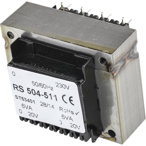 Transformateur pour circuit imprimé, Vin V c.a., Vout 20V c.a., 2 sorties, 12VA ( Prix pour 1 )
