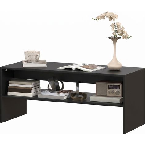 HOMCOM Tavolino Basso Moderno 2 Livelli con Ripiano Aperto in Truciolato Nero (1/5)