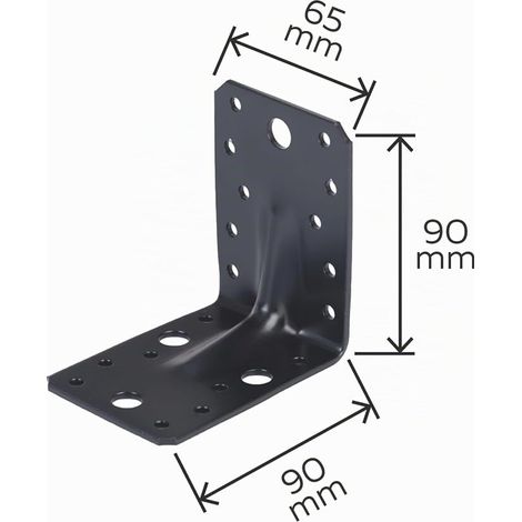 Alberts Reinforced square with rib - galvanised - black - plastic-coated, 90 x 90 x 65 mm (1/3)