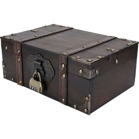 Coffret de rangement vintage en bois, coffre à bijoux décoratif avec serrure, décoration intérieure (62822302GK10 Serrure grise) (1/5)