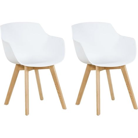 H.J WeDoo Lot de 2 Chaise Salle à Manger, Fauteuils Scandinave de Chaise latérale Design rétro avec Jambe de Bois de hêtre Massif - Blanc (1/5)