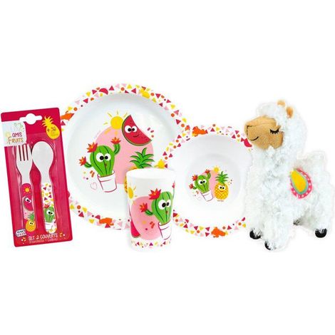 Fun House Fruits Dinnerware Set - Glass, Soup Plate (16 cm diameter), Dinner Plate (22 cm diameter), Cutlery, Plush Toy (27 cm) (1/3)