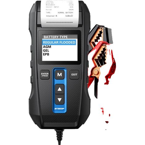 Testeur de batterie de voiture, imprimante intégrée, plage de test de 100 à 2000 CCA, BT300P (1/5)