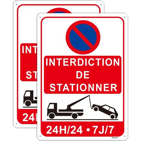 2 Pièces Panneau Interdiction de Stationner 35x25cm Stationnement Interdit 24H/24 7J/7 Aluminium Panneaux d'avertissement de Protection UV, pour Les Zones extérieures et intérieures (1/5)