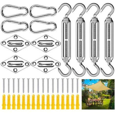 Kit de Fixation Voile d'ombrage,44Pcs Kit de Montage Fixations d'ombrage de Voile,Acier Inoxydable 304 Kit Accessoires de Fixation de matériel,Kit de Fixation pour Voile de Jardin pour Jardin (1/5)