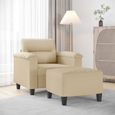 Sillón con taburete tela de microfibra crema 60 cm