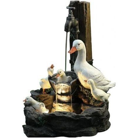 Statue De Jardin De Famille d'animaux avec Lumière Solaire Écureuil Et Canard Pression d'eau Fontaine Décor Extérieur Résine Artisanat Ornements pour La Maison Jardin Pelouse,Duck (1/3)