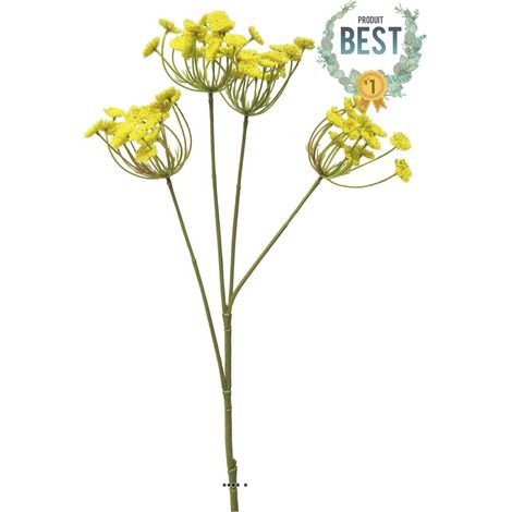 Fleur d'Aneth artificielle en tige, 4 ramures, H 68 cm Jaune - BEST - couleur: Jaune