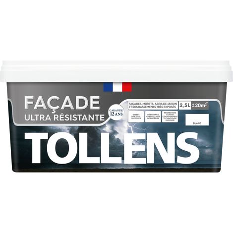 Peinture Façade ULTRA RÉSISTANTE - TOLLENS - Qualité professionnelle - Protection contre salissures - Recouvrable 2H - Blanc 2,5L