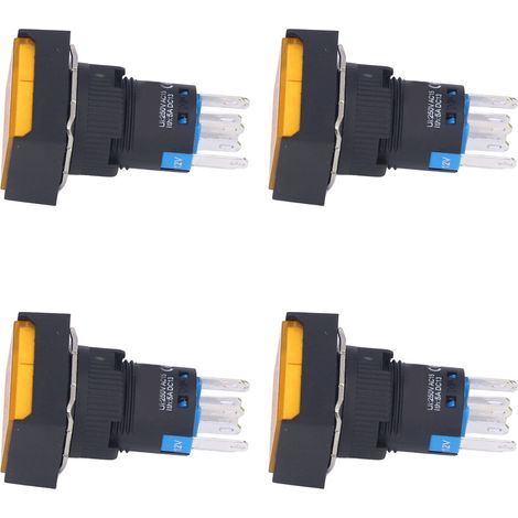Bouton poussoir lumineux auto-bloquant rectangulaire 16mm, 25 pièces, 12V jaune, interrupteur miniature BERM/BEM-LA16-22DS-J, à verrouillage, voyant intégré, pour tableau de commande. (1/5)