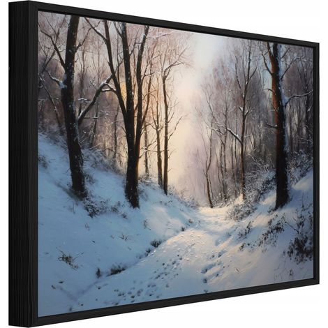 cadre noir Peinture sur toile hiver fort arbres salon chambre 40x30 (1/3)