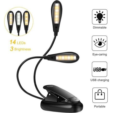 Lampe de lecture rechargeable et oculaire USB à 14 LED à pince flexible en B-CWU (1/4)