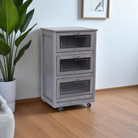 Carrello Mobiletto Grigio con ante a ribalta in vetro LANDHELL (1/5)