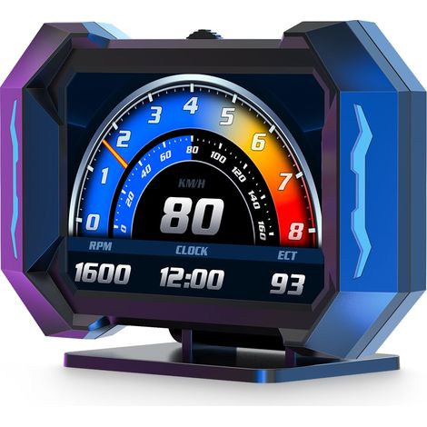 Digitales Multifunktionsmessgerät fürs Auto mit Head-Up-Display (HUD), Tachometer, Drehzahlmesser, Wassertemperatur, Öltemperatur, Voltmeter, Neigungsmesser, Ladedruckanzeige, Drehzahlmesser.