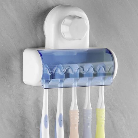 Porte-brosses à dents auto-adhésif avec couvercle, idéal pour la salle de bain porte-brosses à dents mural à 5 compartiments, idéal pour la douche, la chambre d'étudiant ou le placard.