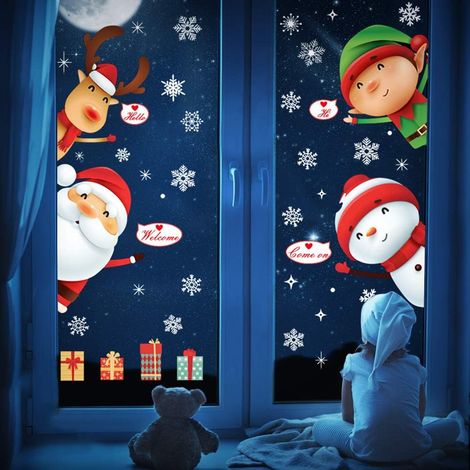 Adhesivos Para Ventanas Navideños - Copos De Nieve Hombre De Nieve Reno Papá Noel - PVC Sin Pegamento Reutilizable - 6 Unidades (1/5)